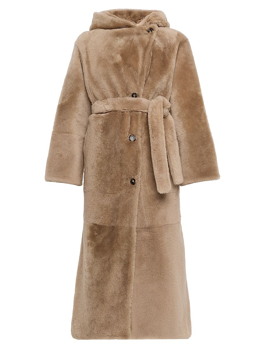 Women's Manteau Shearling Hooded Coat - Sand Bay - Size 10