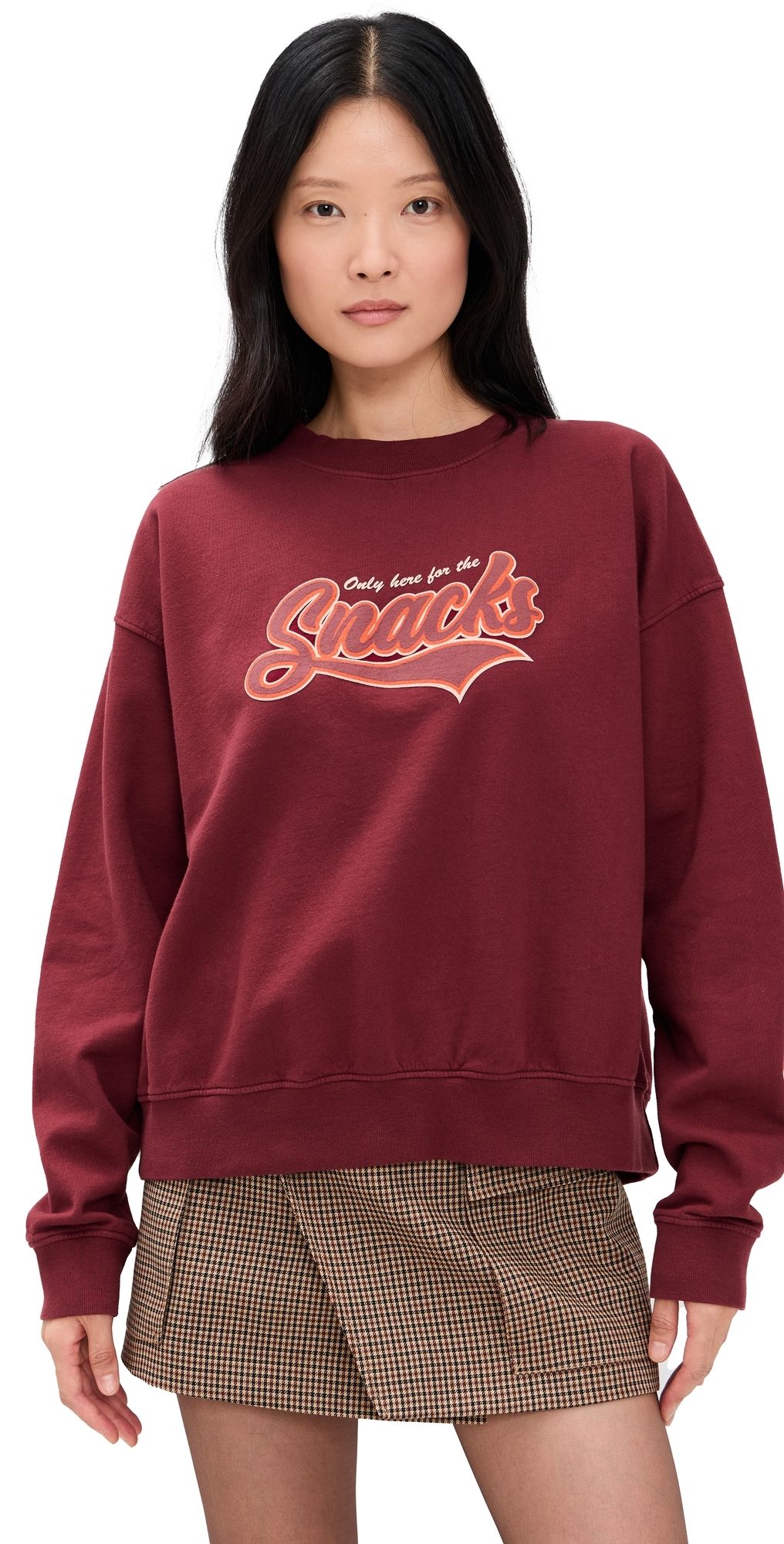 State & Lake Only Here for the Snacks Sweatshirt Burgundy M