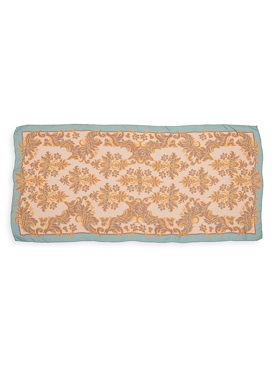 Women's Geometric Floral Silk Scarf - Blue Pink Multi