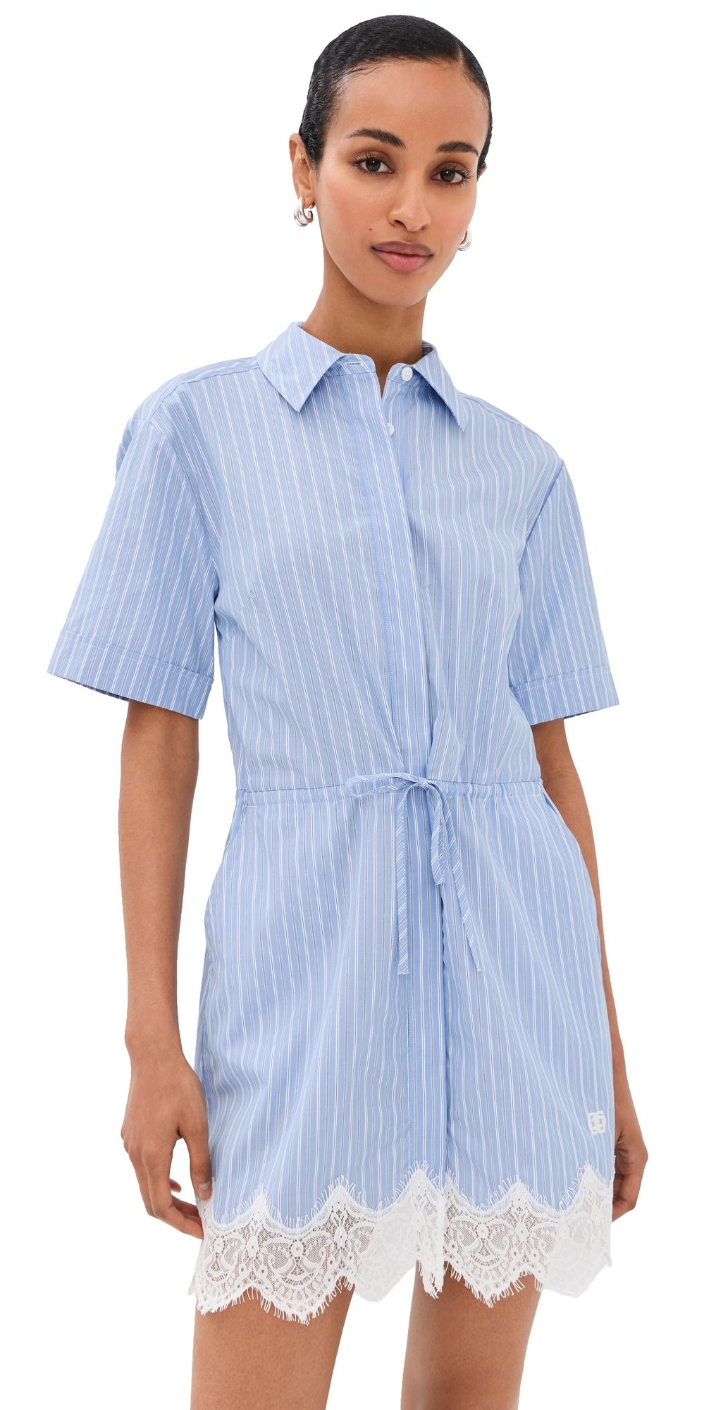 SIMKHAI Calder Cotton Lace Mini Dress Oxford Blue Stripe 0