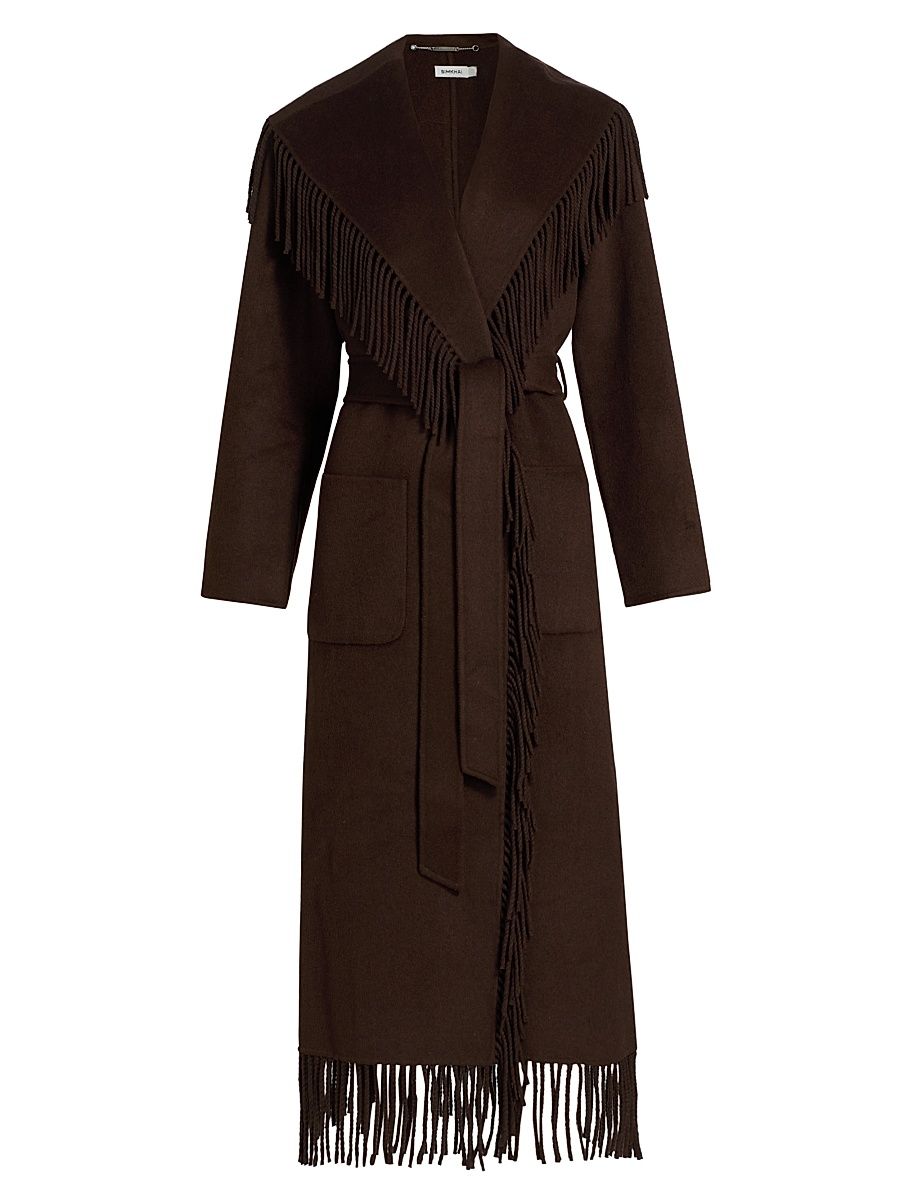 Women's Carrie Fringed Longline Coat - Chocolate - Size XL