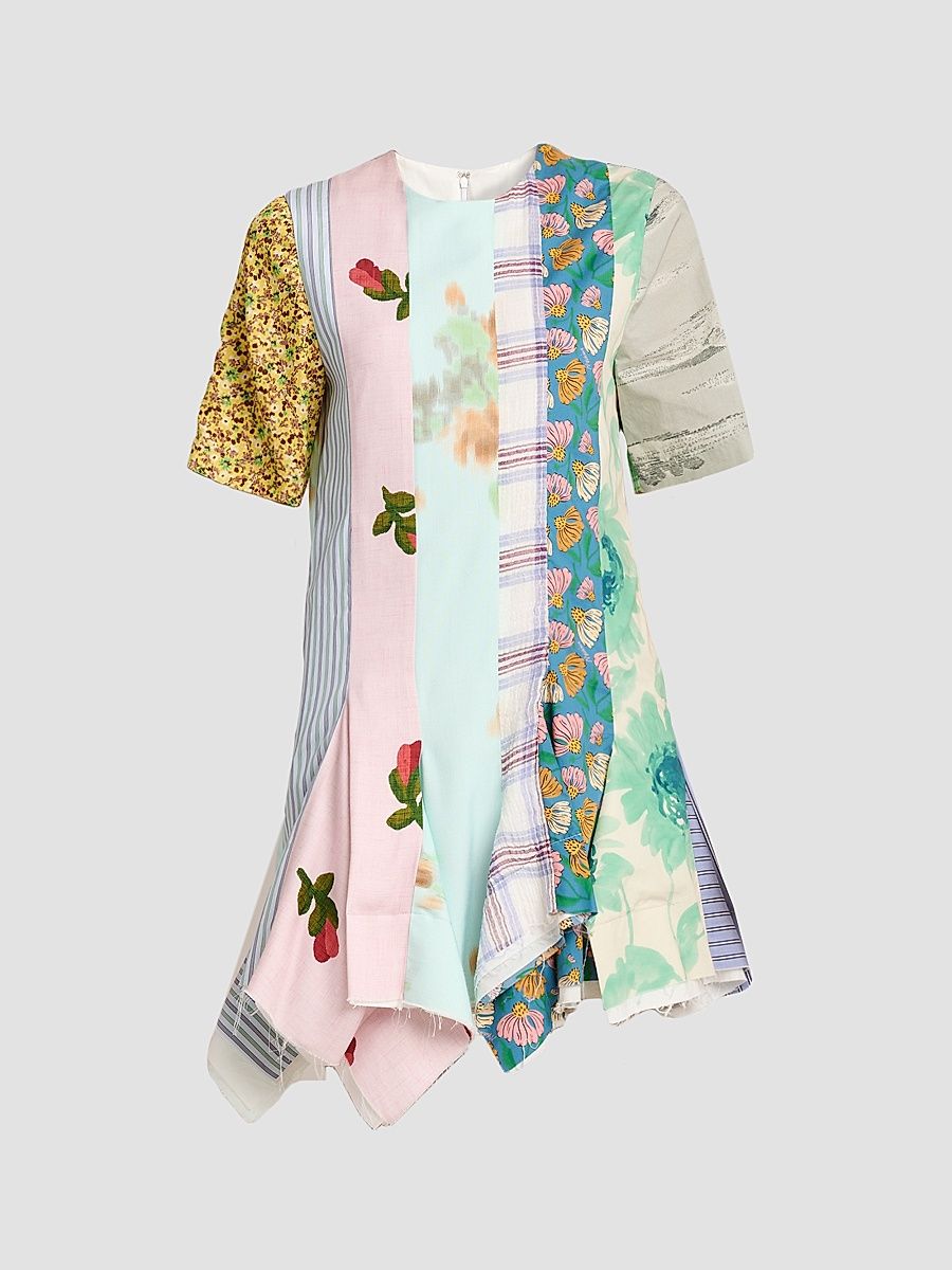 Women's Patchwork Print Cotton Mini Dress - Size 14