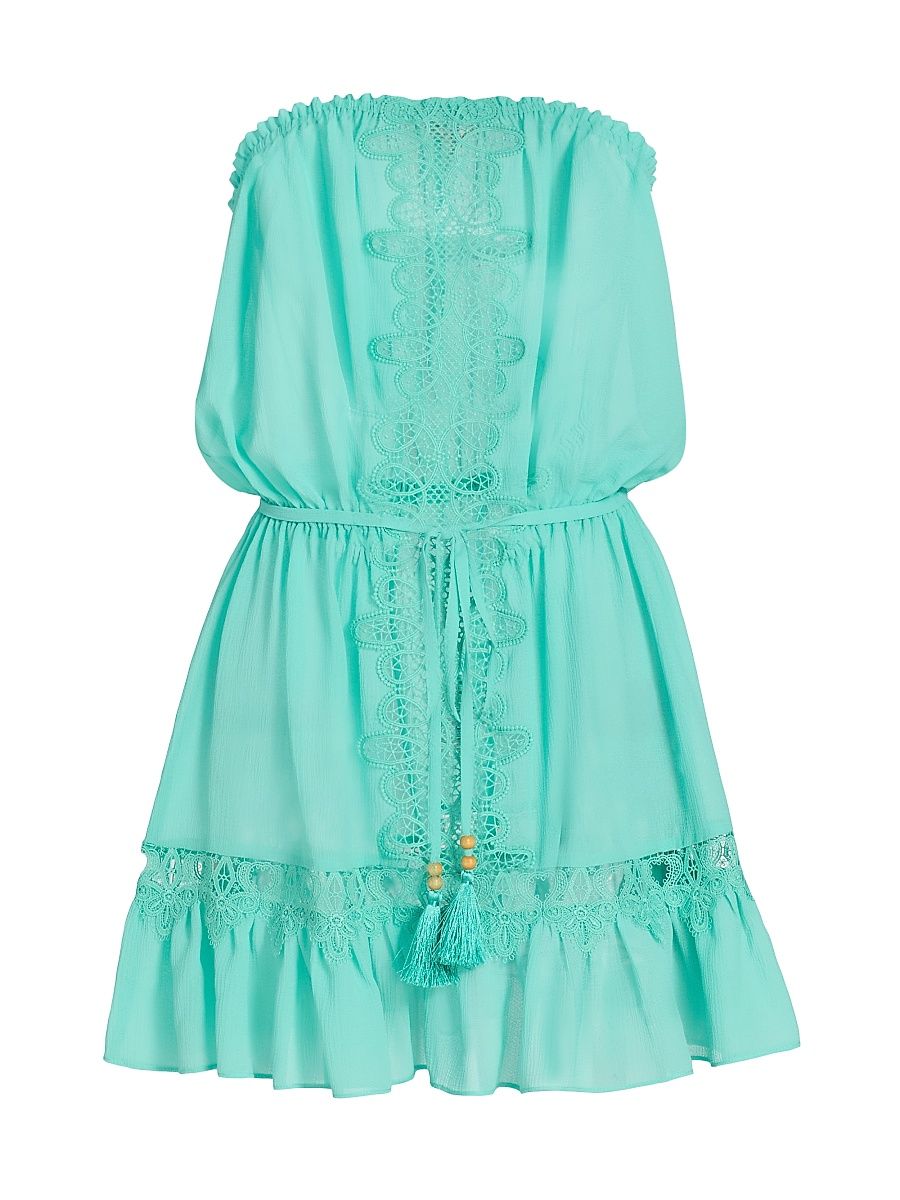 Women's Beth Lace-Trim Cover-Up Minidress - Seaglass - Size Large