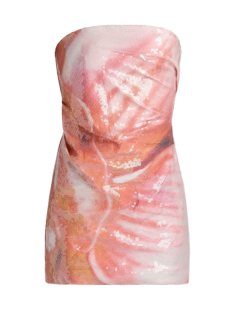 Women's Aden Floral-Sequined Strapless Minidress - Tangerine Bloom - Size 12