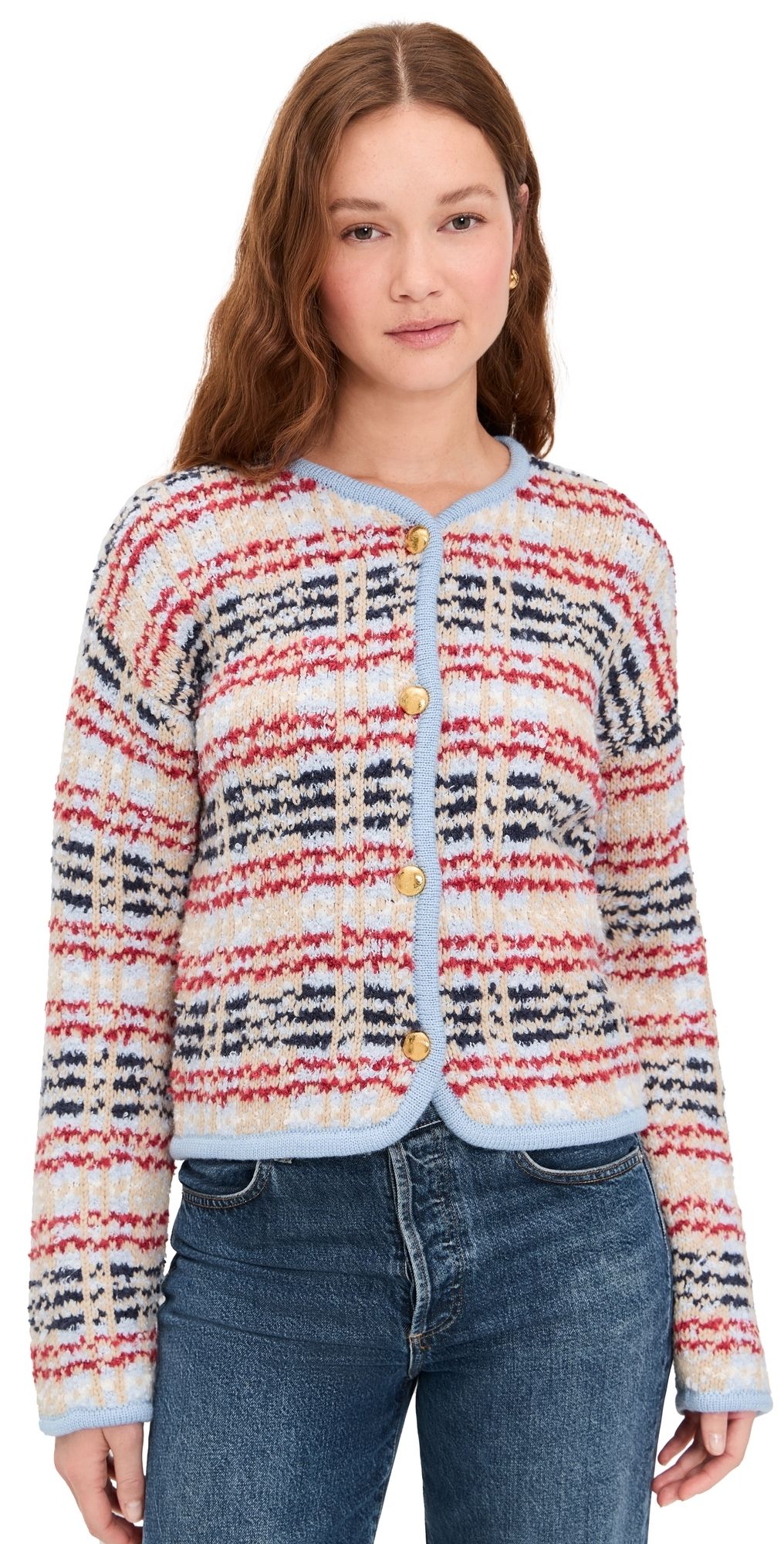 English Factory Textured Stripe Jacket Powder Blue Multi S