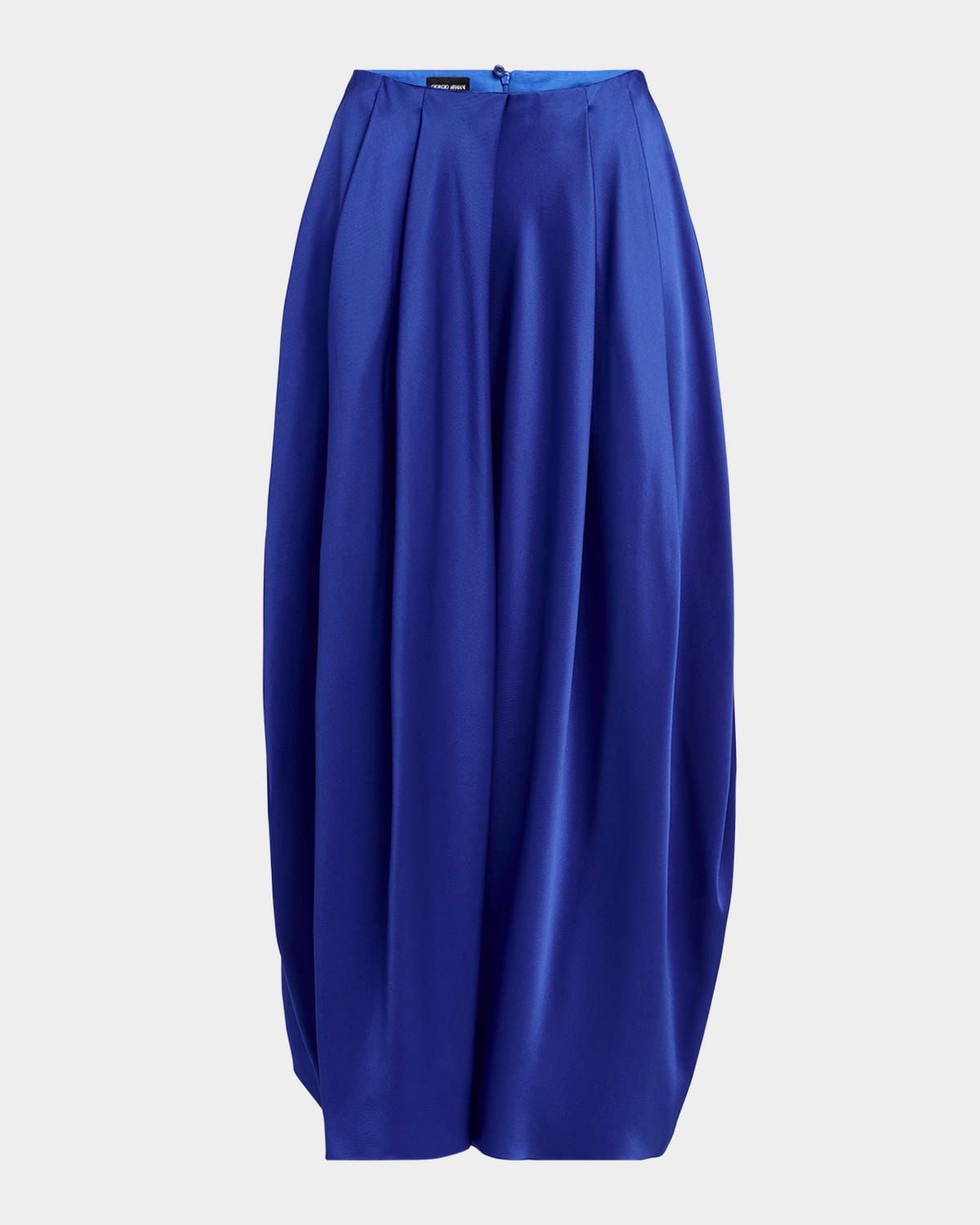 Double Silk Satin Pleated Midi Skirt