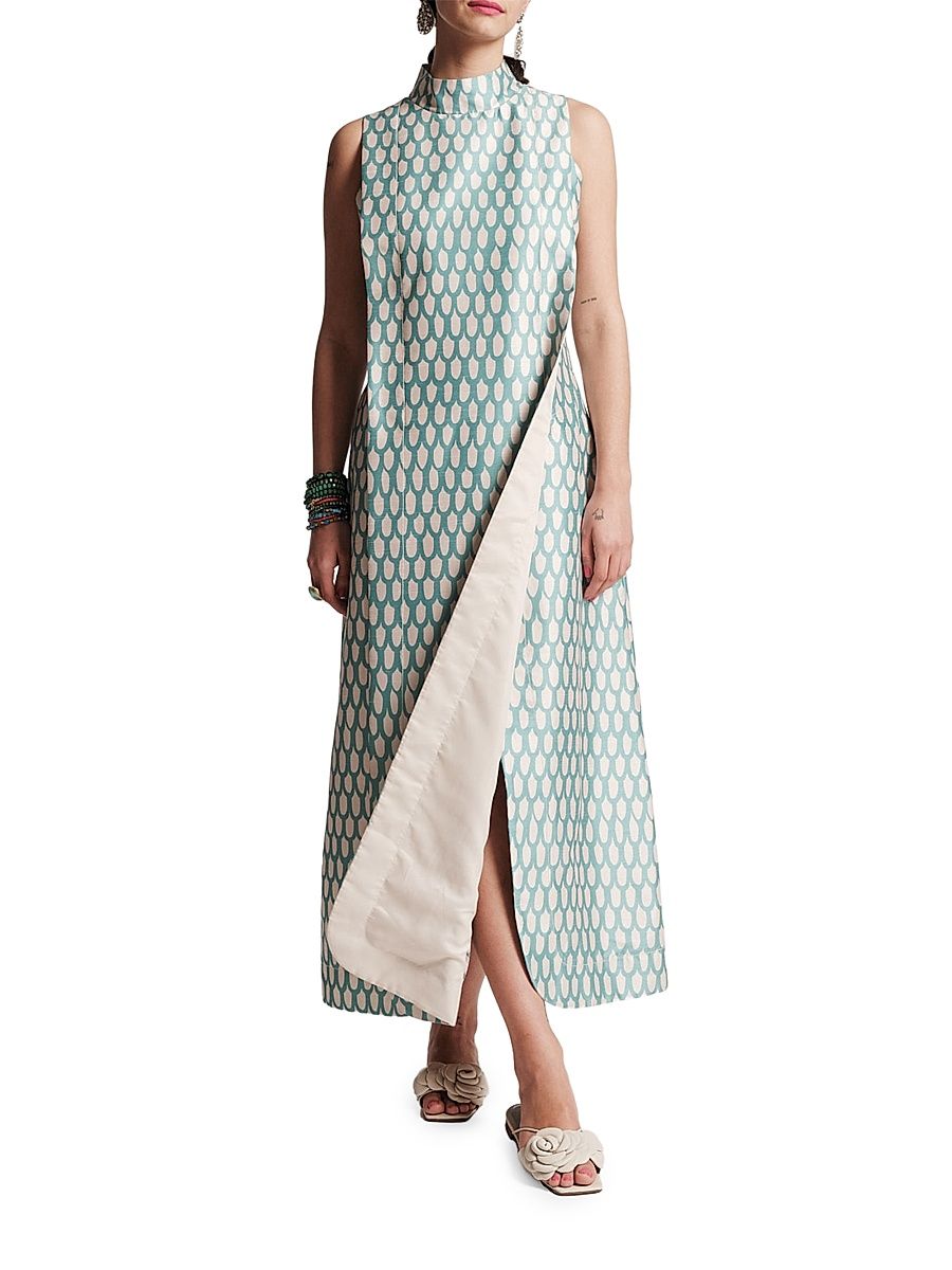 Women's Carlyle Geometric-Print Maxi Dress - Air Blue Oyster - Size 10