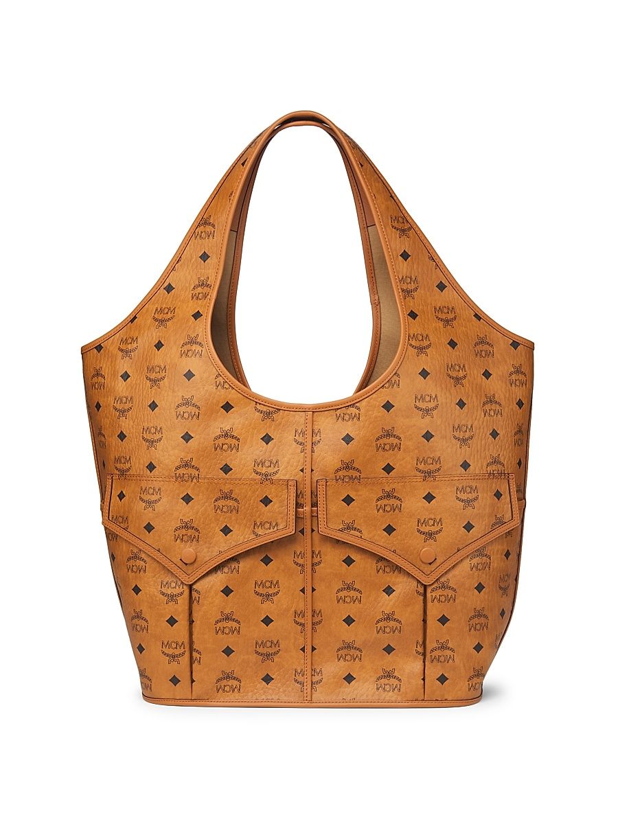 Women's XL Leni Visetos Canvas Shopper Tote Bag - Cognac