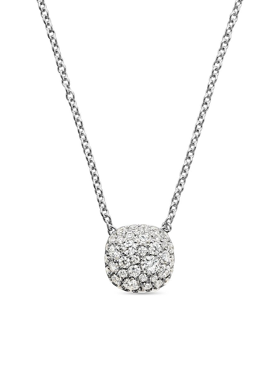 Women's Cushion Pendant Necklace in 18K White Gold - Diamond - Size 18