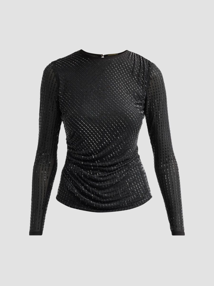 Elie Tahari Women's Luna Embellished Mesh Top - Noir - Size XS