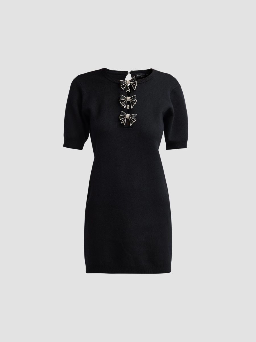 Generation Love Women's Tosca Embellished Bow Crewneck Mini Dress - Black - Size XL