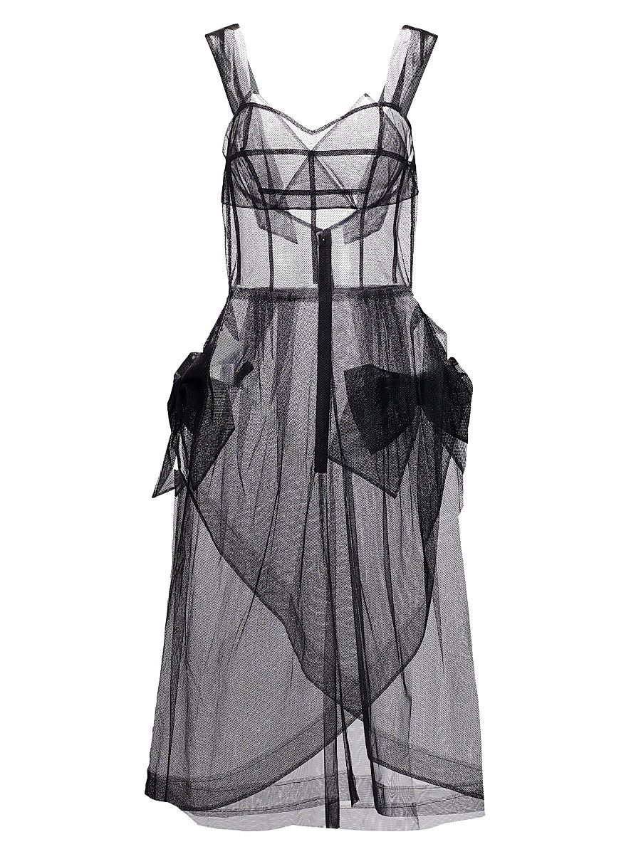 Women's Mesh Bow Back Midi-Dress - Black - Size 4