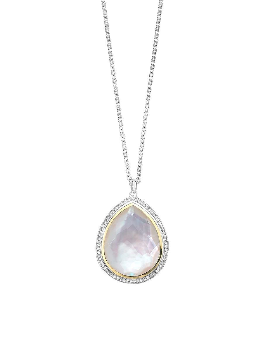 Women's Chimera Two-Tone, Gemstone & 0.26 TCW Diamond Large Teardrop Pendant Necklace - Silver - Size 16