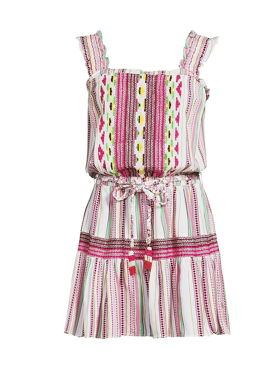 Women's Jaelyn Printed Cotton Minidress - White Multi Stripe - Size Large