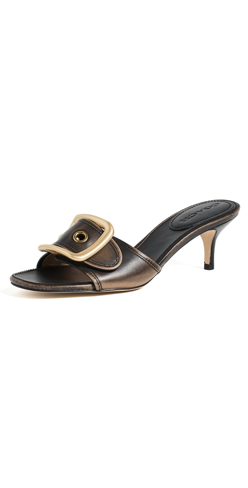 Coach Margot Oversized Buckle Sandals Black Loved Leather 8.5