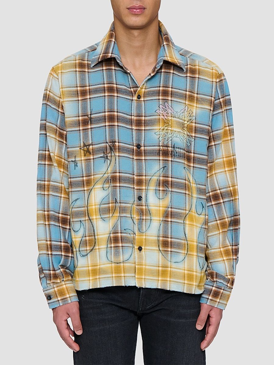 Men's MA Quad Flames Flannel Shirt - Blue - Size XS
