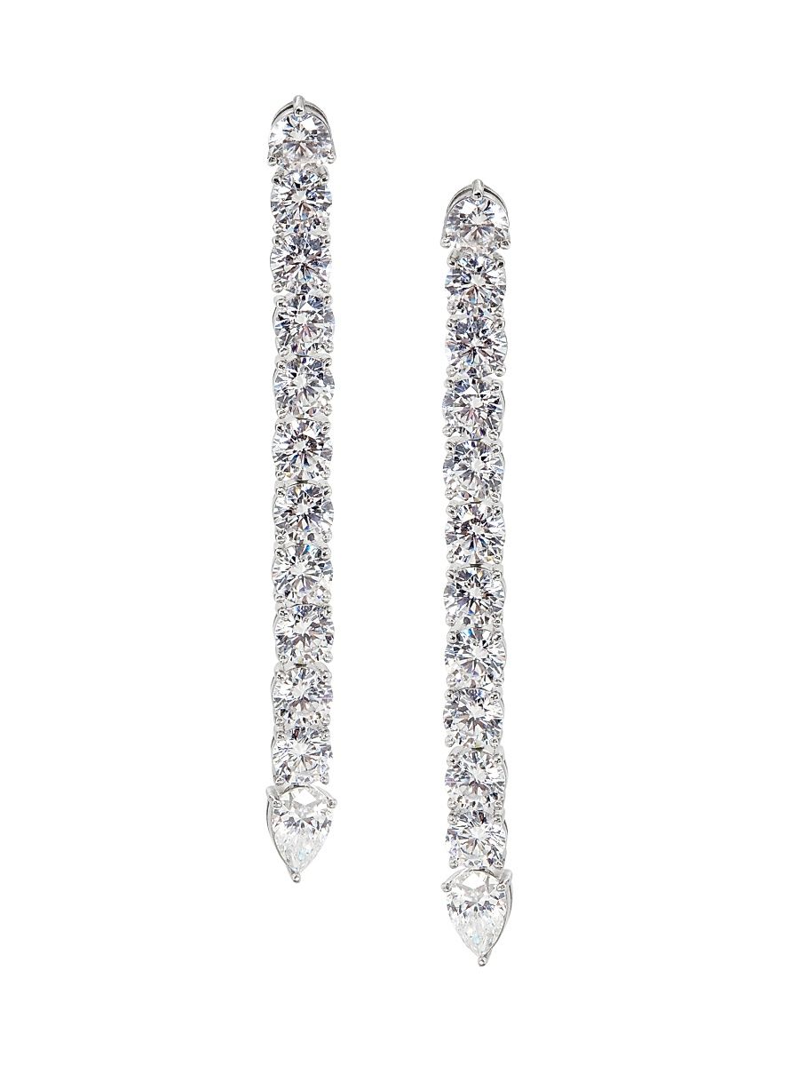 Women's Perfect Rhodium-Plated & Cubic Zirconia Tennis Linear Earrings - Rhodium