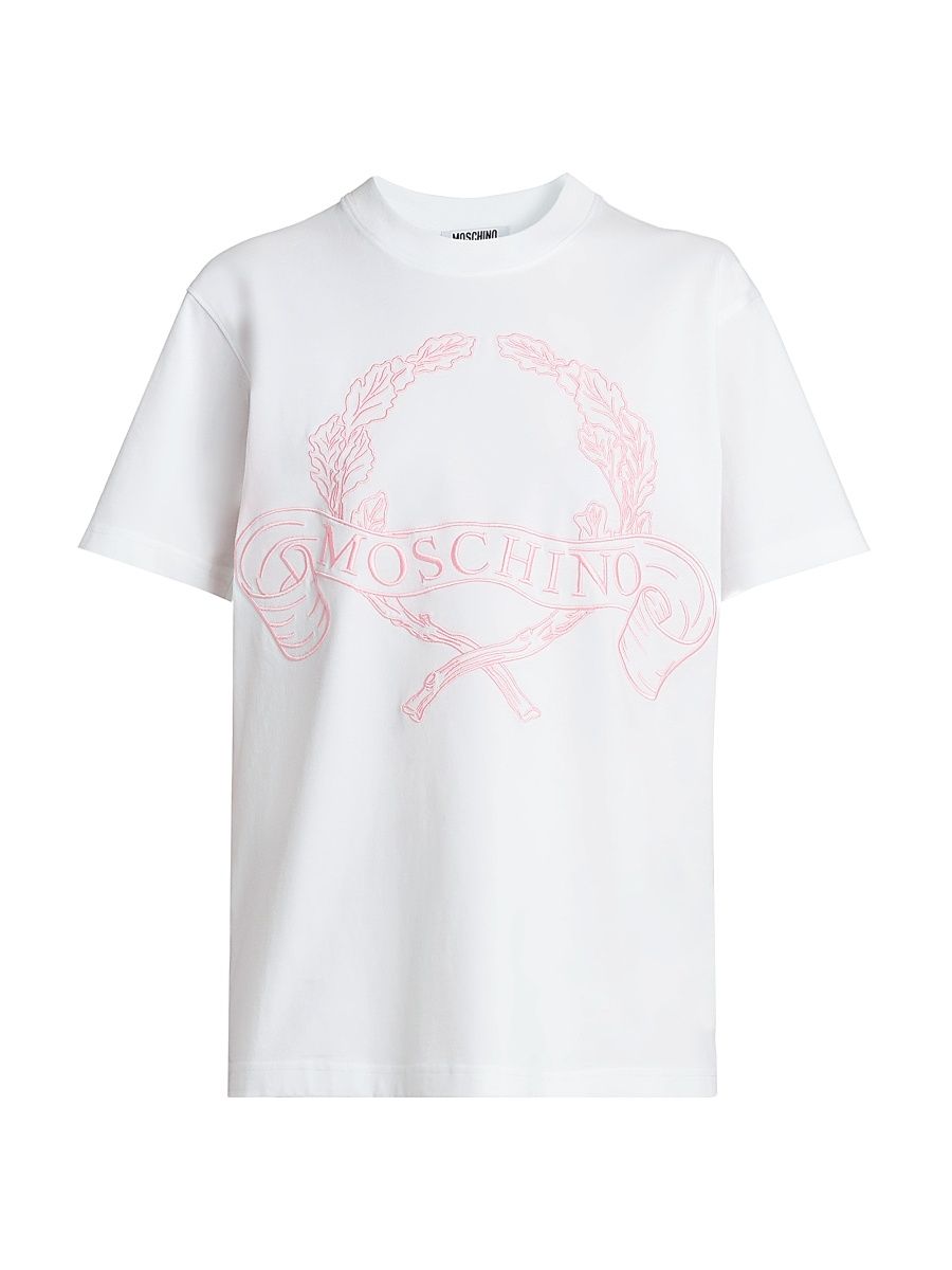 Women's Embroidered Crest Logo Cotton T-Shirt - Multi White - Size XL