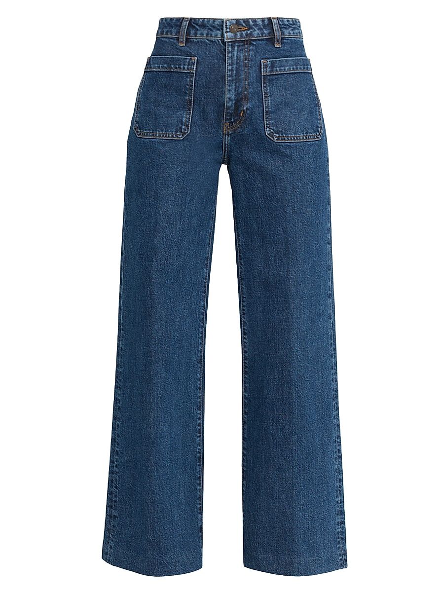 Women's The Refined Stretch Patch-Pocket Wide Jeans - Medium Blue - Size 34