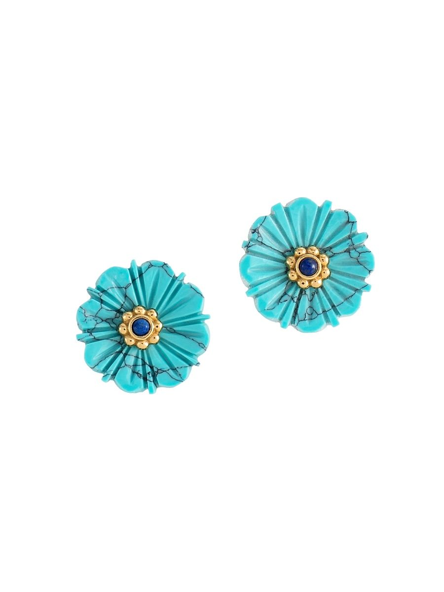 Women's Milos 18K-Gold-Plated & Turquoise Carved Flower Stud Earrings - Turquoise