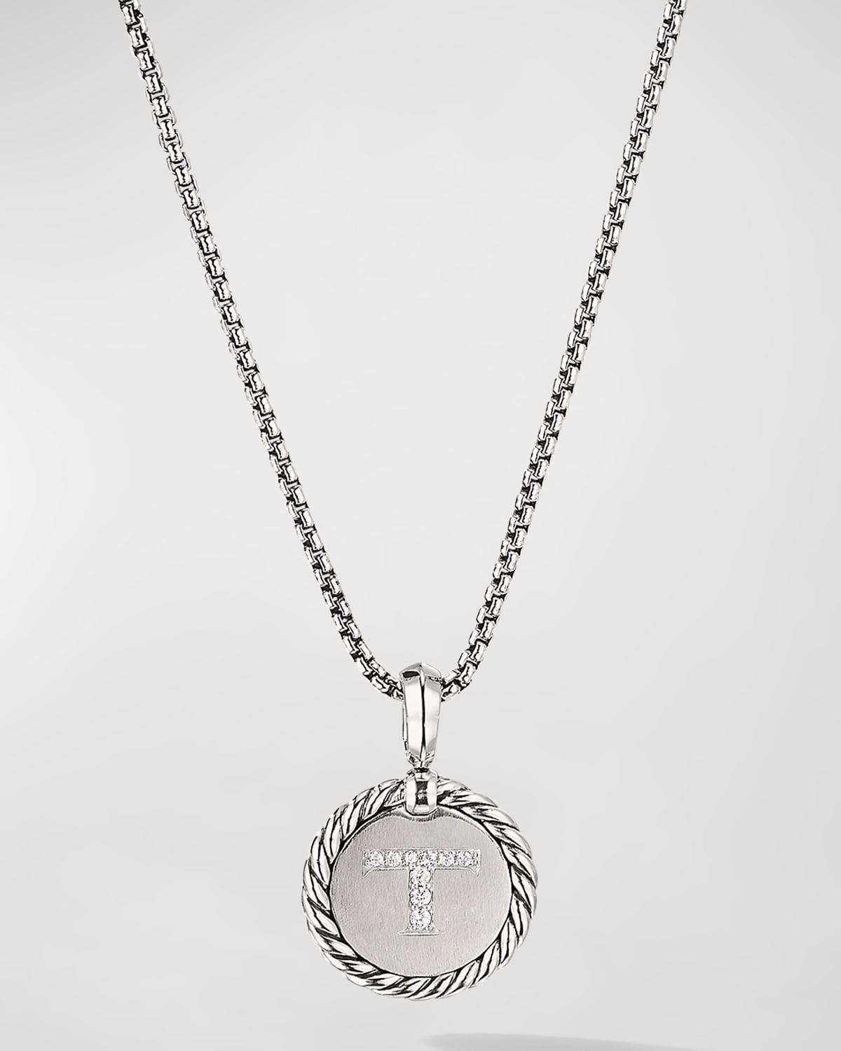 18mm Initial Cable Collectibles Charm Necklace with Diamonds in Silver