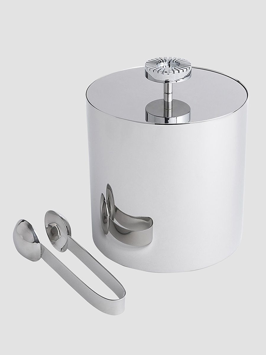 Striations Stainless Steel Ice Bucket & Tongs - Silver