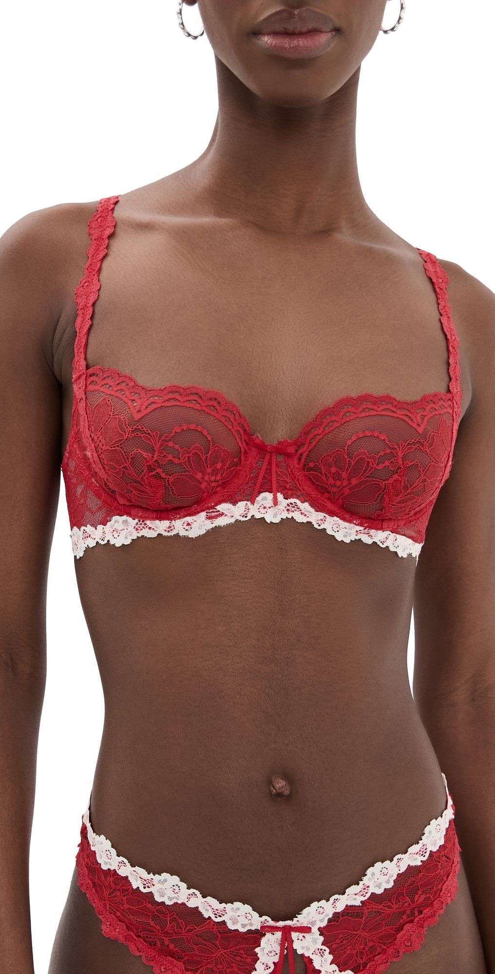 For Love & Lemons Fiona Lace Underwire Bra Red S