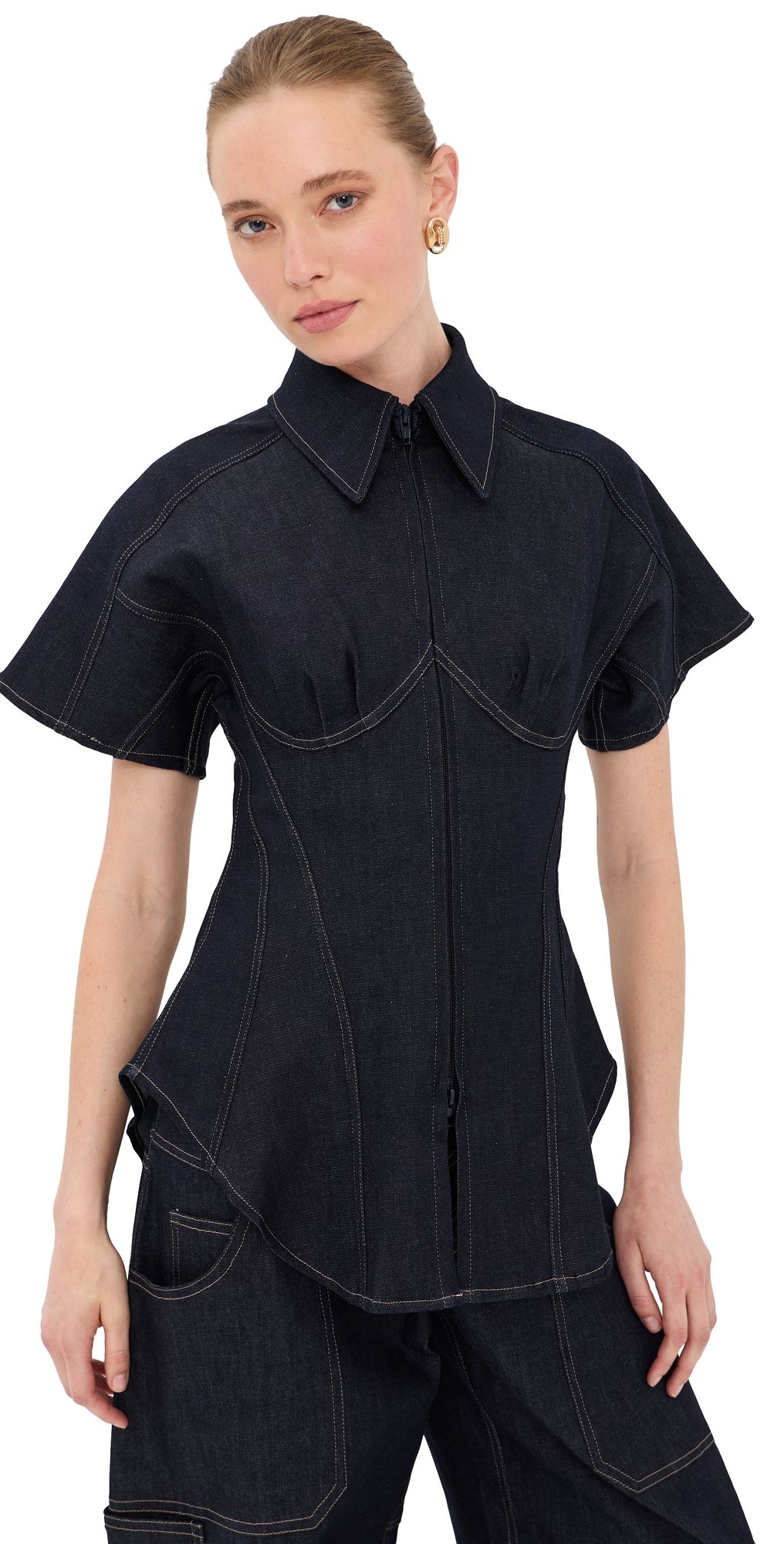 Tolu Coker Panelled Conture Bustier Blouse Blue L