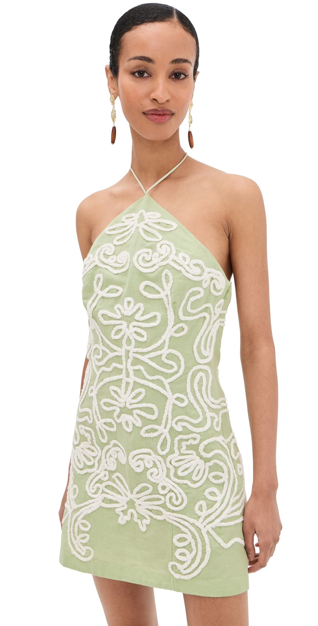 Hemant and Nandita Halter Neck Mini Dress Sage M