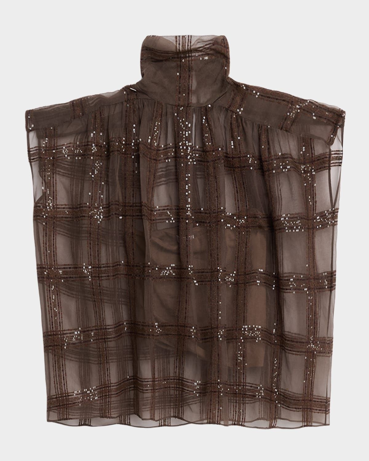 Prince Of Wales Paillette Crispy Silk Chiffon Blouse