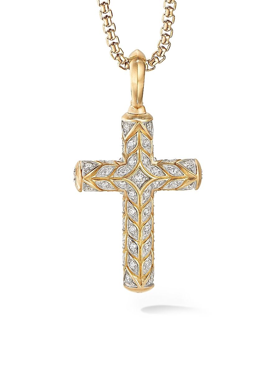 Men's Chevron Cross Pendant in 18K Yellow Gold - Diamond