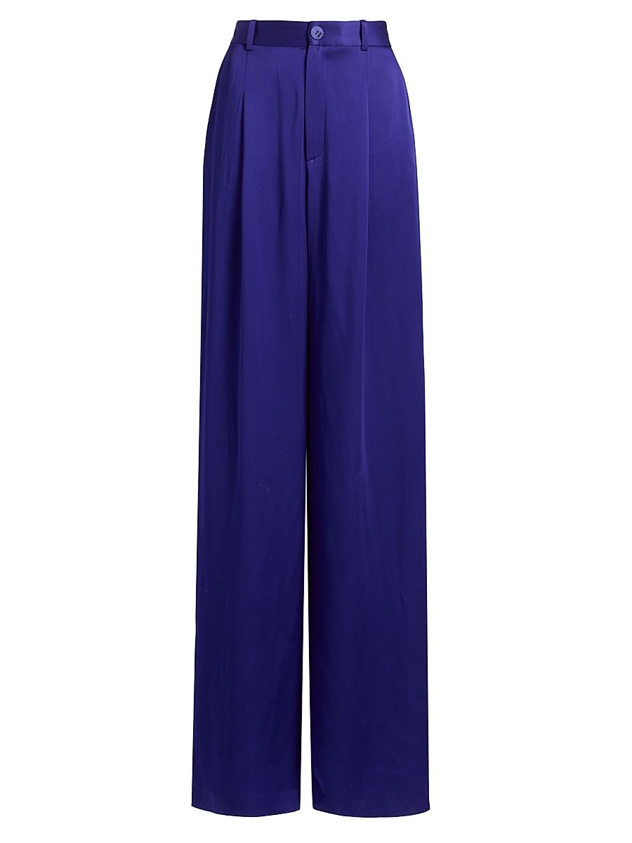 Women's Satin Relaxed Pleated Pants - Indigo - Size 12