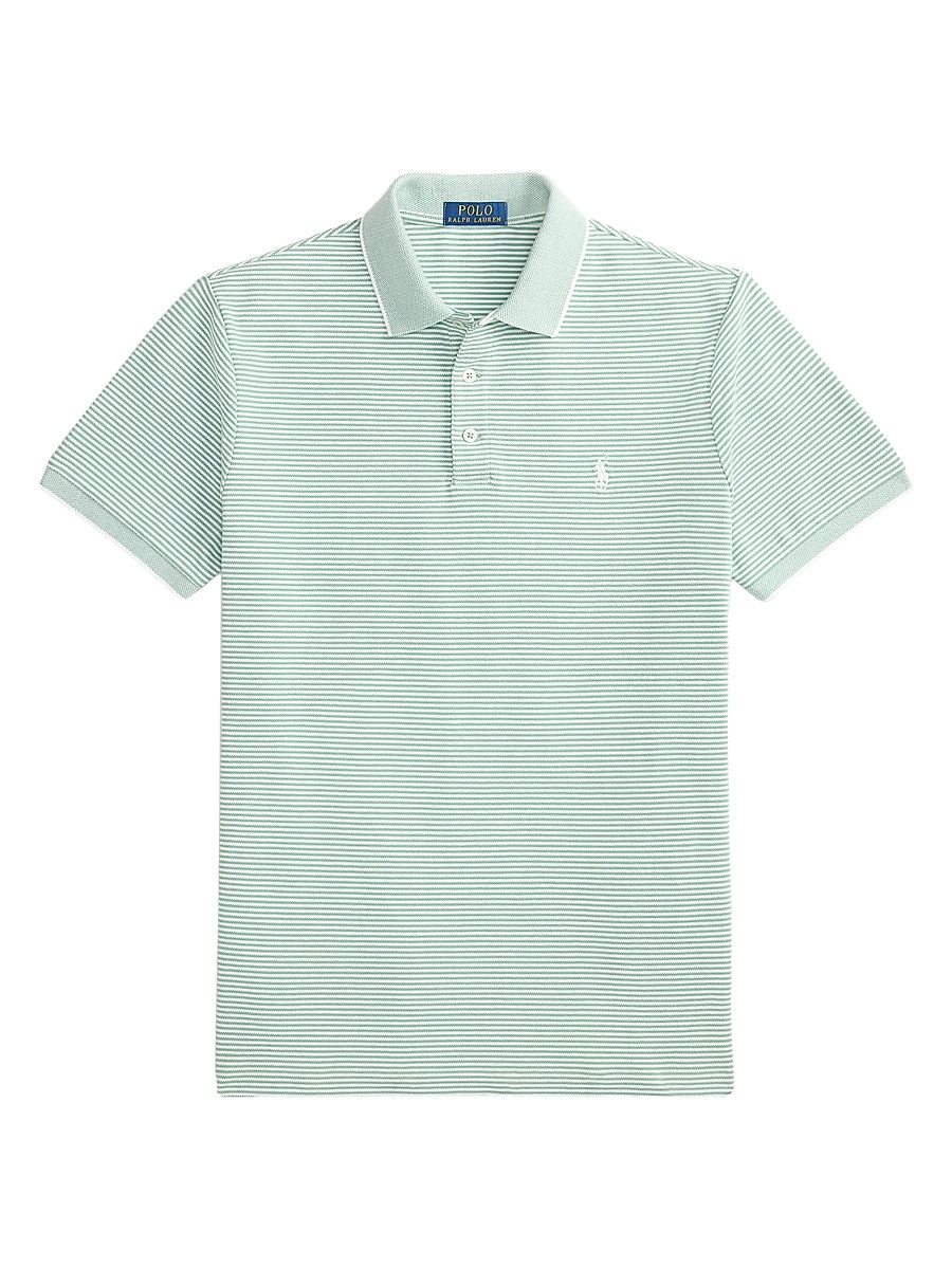 Men's Stretch-Cotton Mesh Knit Polo Shirt - Faded Mint White - Size XXL