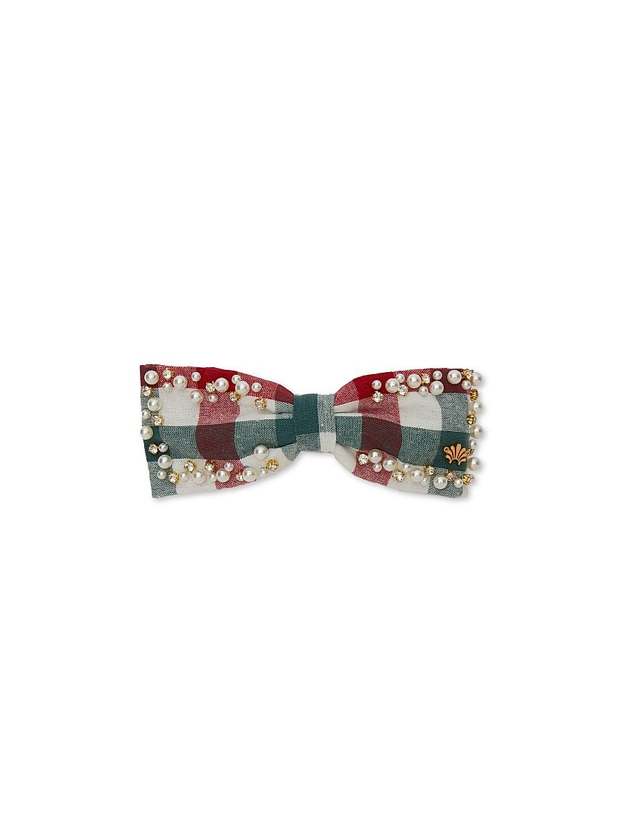 Women's Riley Pearl Sprinkle Bow Barrette - Christmas Gingham