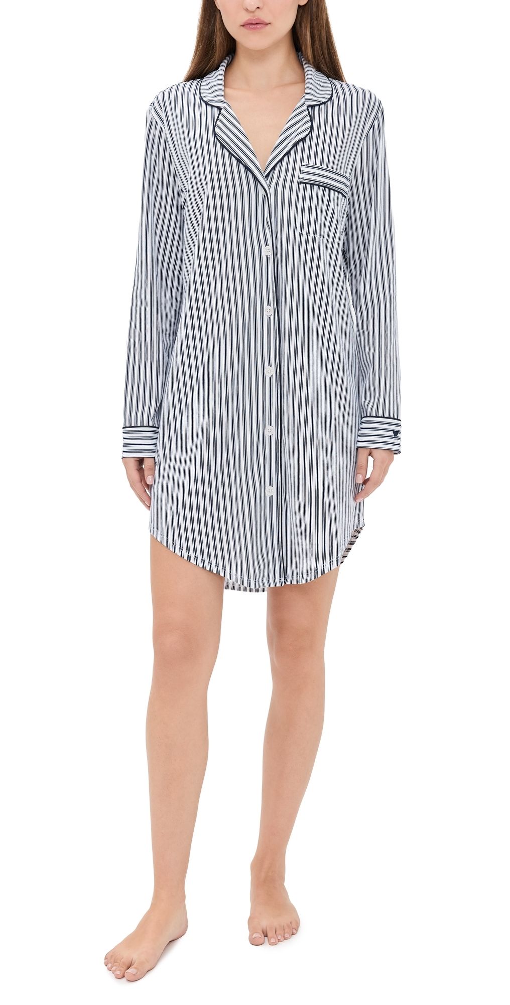 Petite Plume Luxe Pima Navy French Ticking Nightshirt Navy M