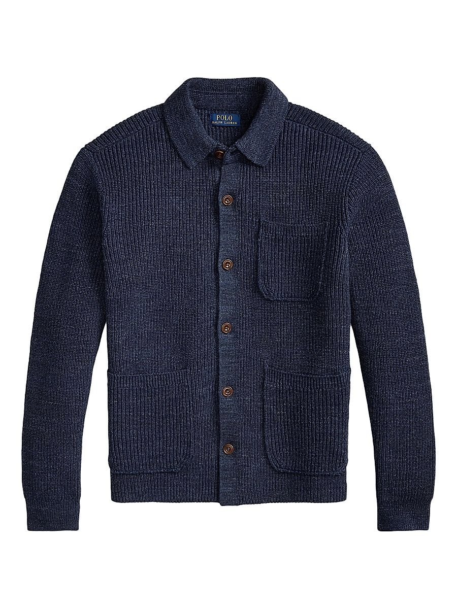 Men's Marl Collared Cardigan Sweater - Navy Combo - Size XXL