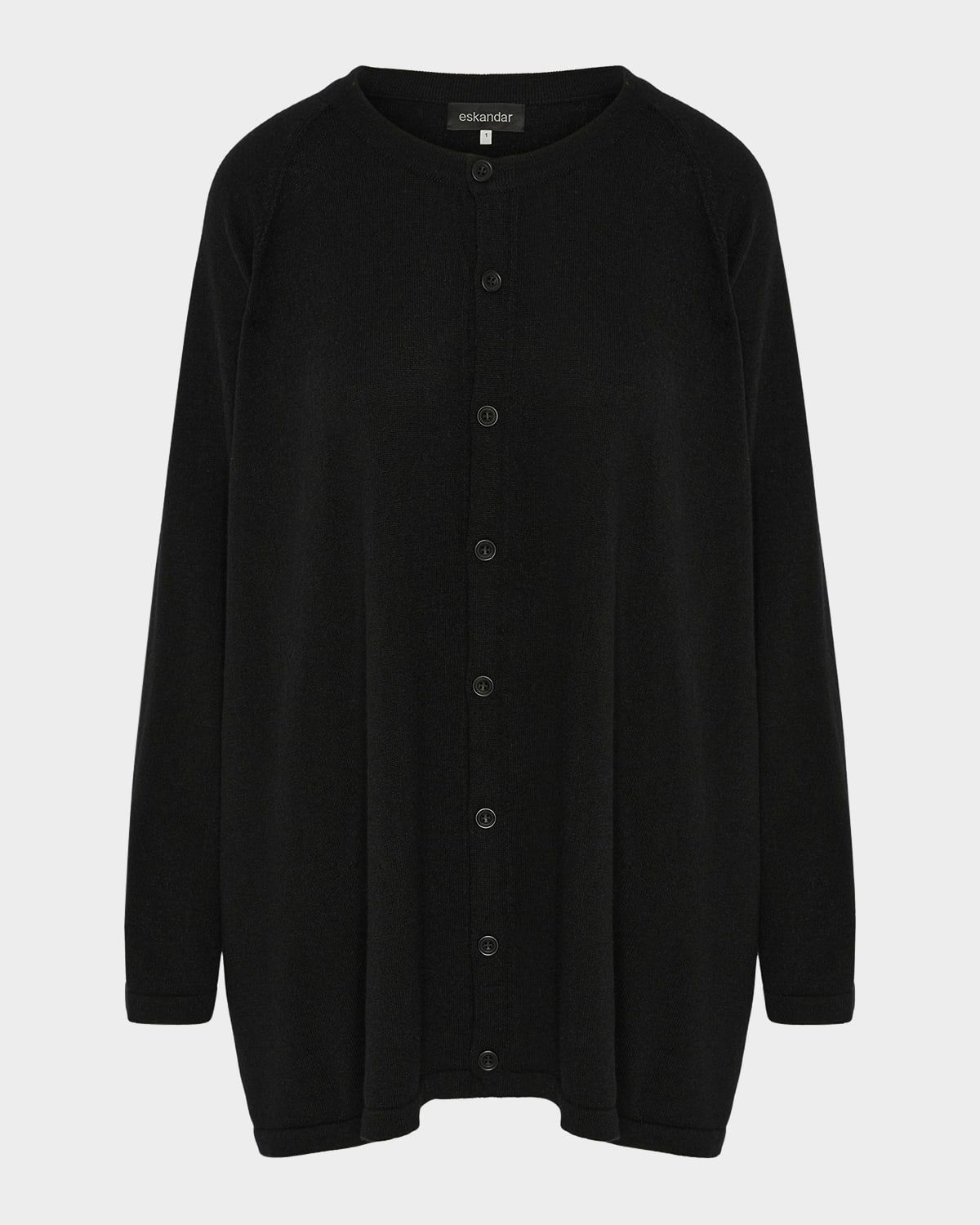 Cashmere Raglan-Sleeve Round-Neck Cardigan (Long Length)