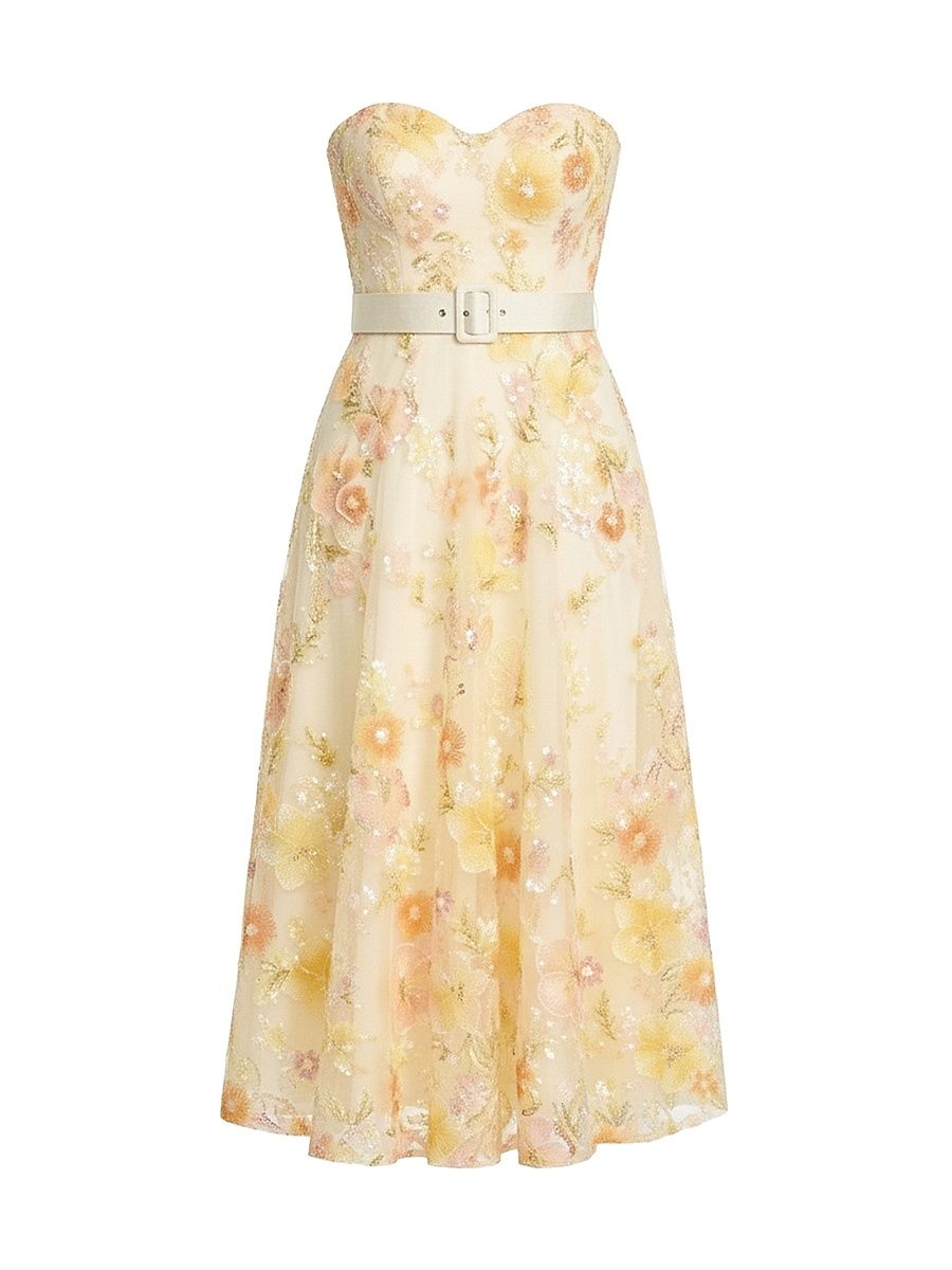 Women's Mabel Strapless Midi-Dress - Ivory Multi - Size XL