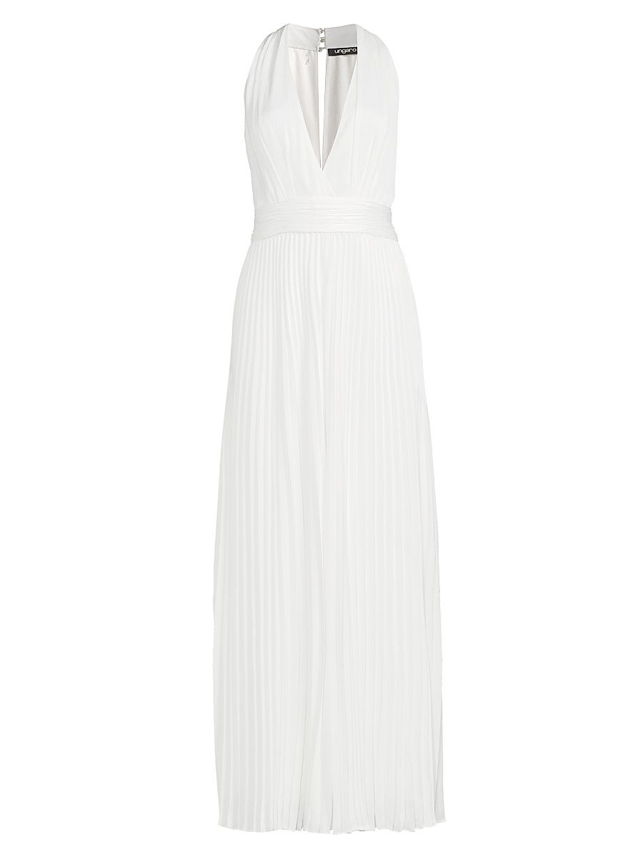 Women's Pedra Pleated Satin Sleeveless Maxi Dress - White - Size XL