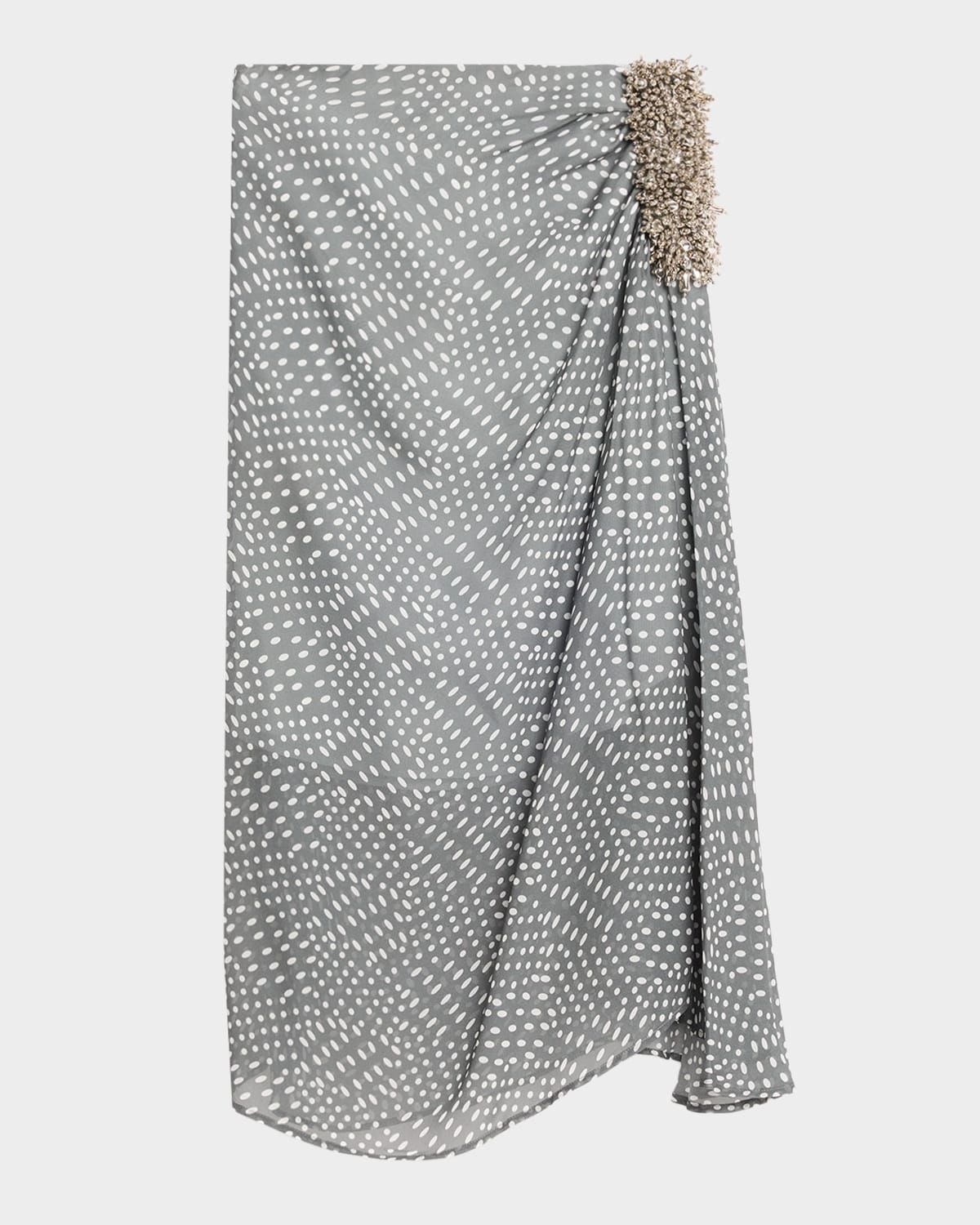 Sovora Embellished Draped Polka-Dot Skirt