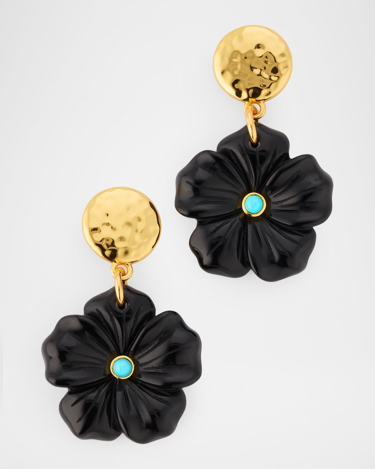 Onyx Flower Earrings with Turquoise