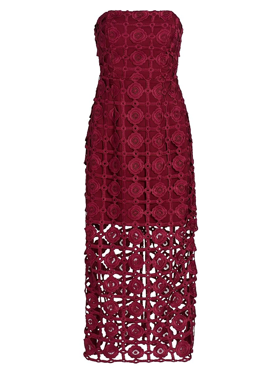 Women's Kait Tile Lace Strapless Midi-Dress - Burgundy - Size 12
