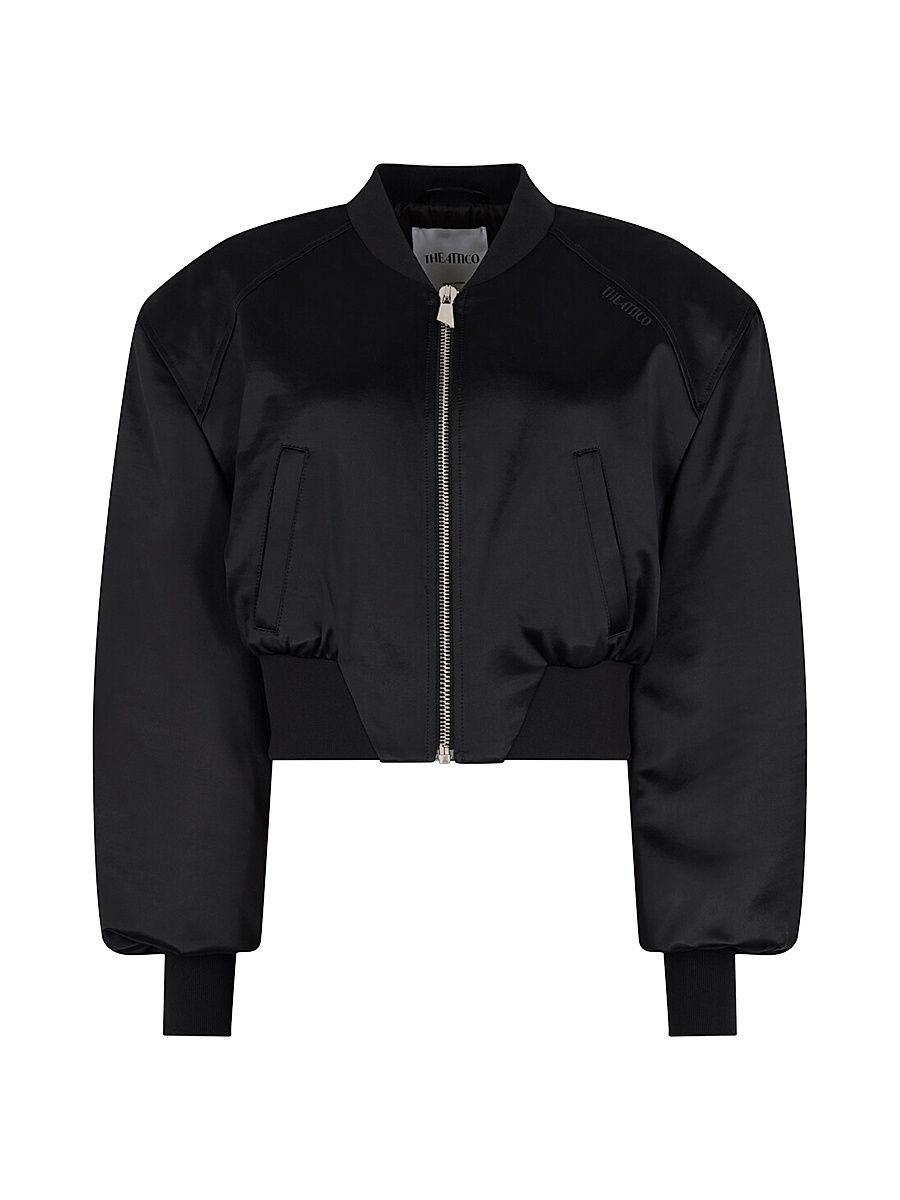 Women's Elasticized Trim Crop Bomber Jacket - Black - Size 2