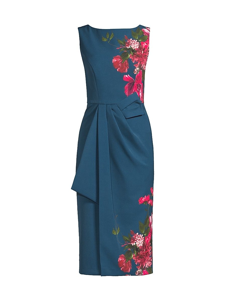 Women's Devin Floral Stretch-Crepe Midi-Dress - Blue Opal Multi - Size 4