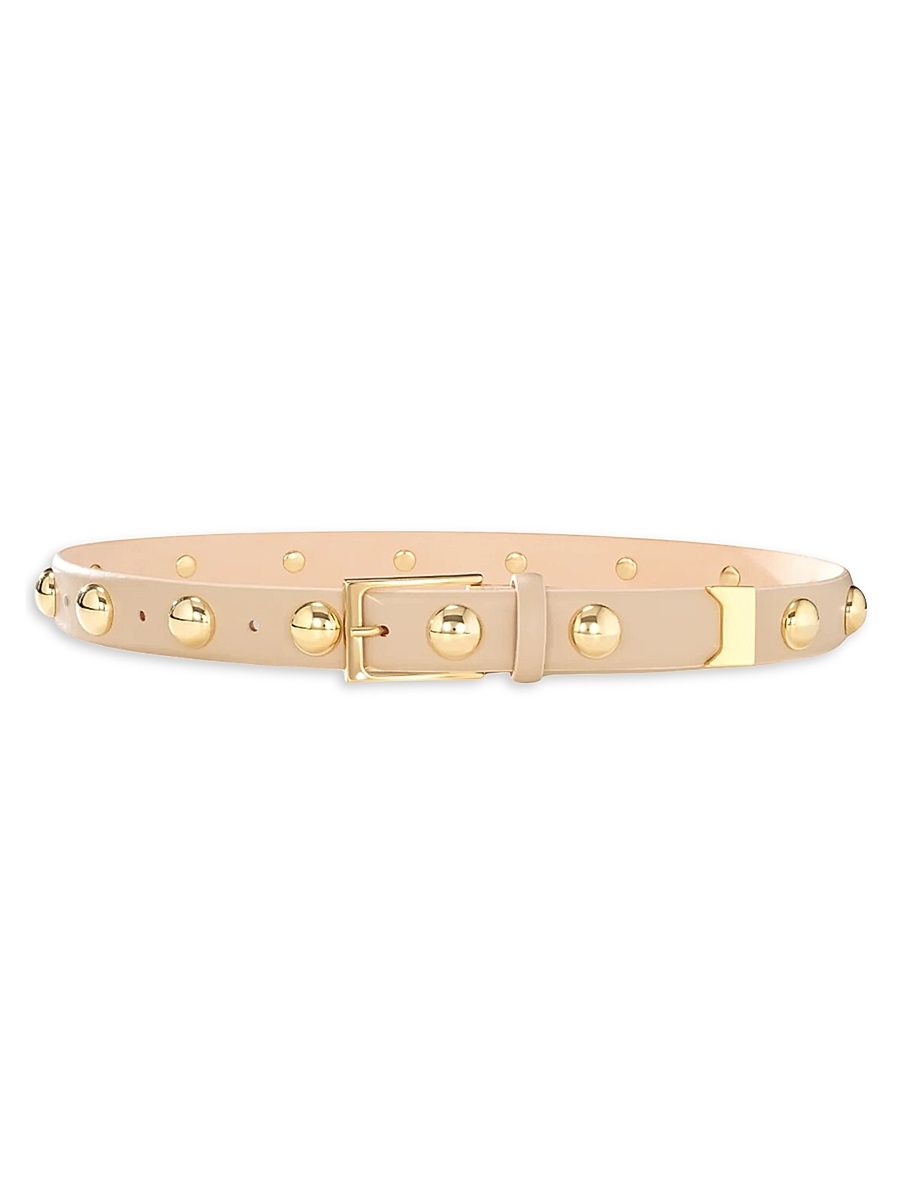 Women's Studded Leather Belt - Beige - Size Small