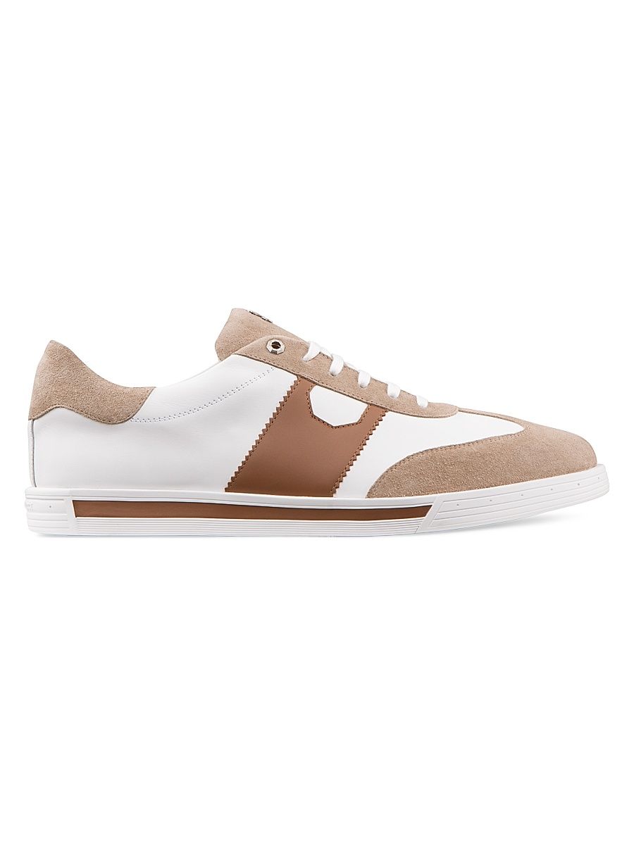 Men's Suede and Calfskin Leather Sneakers - White Brown - Size 7