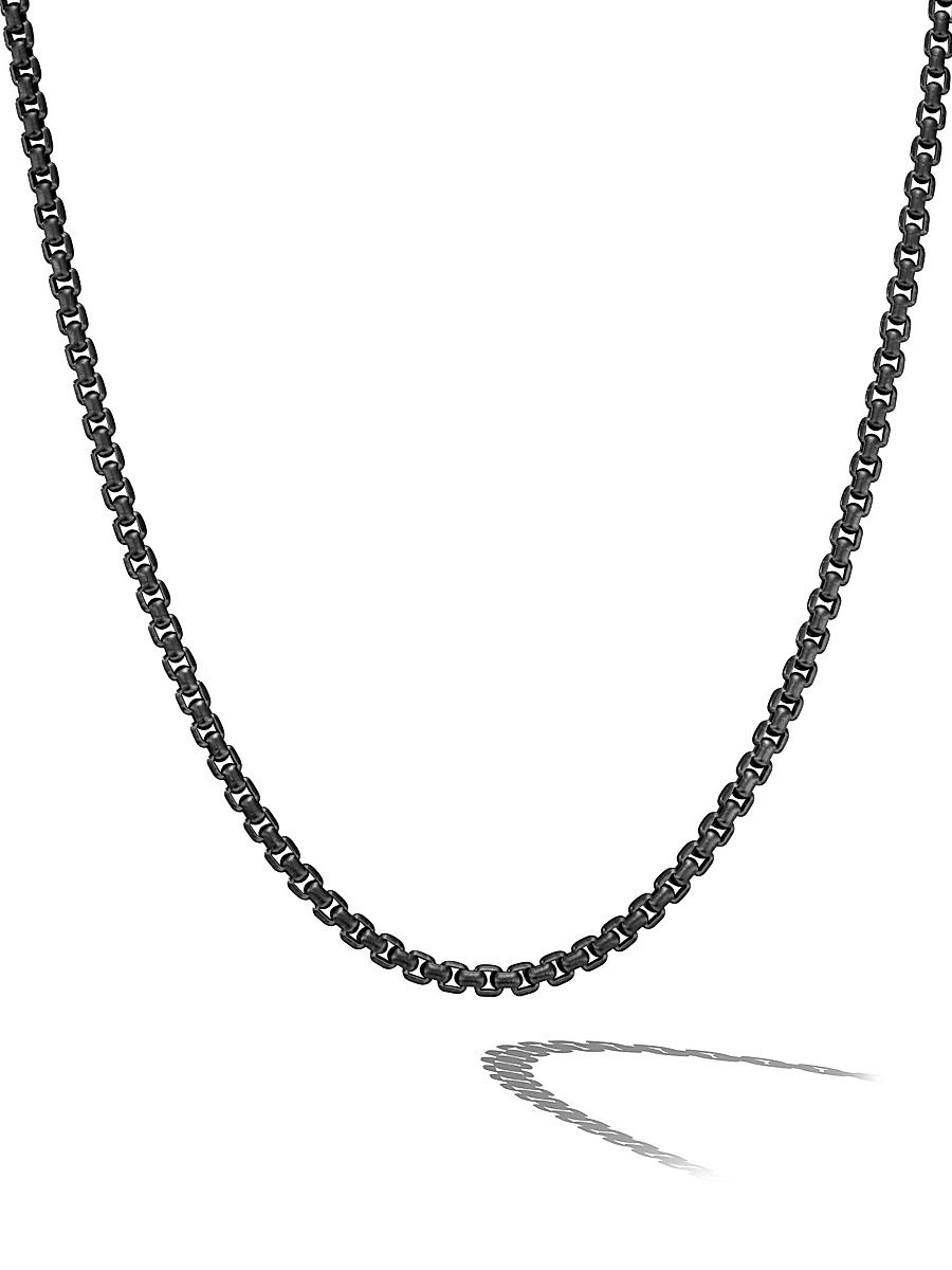 Men's Box Chain Necklace in Stainless Steel and Sterling Silver 5mm - Silver