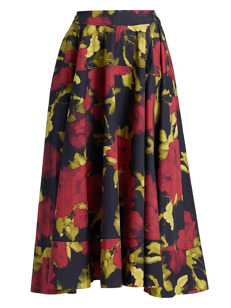 Women's Avani Poplin Floral Midi-Skirt - Red Rose - Size Medium