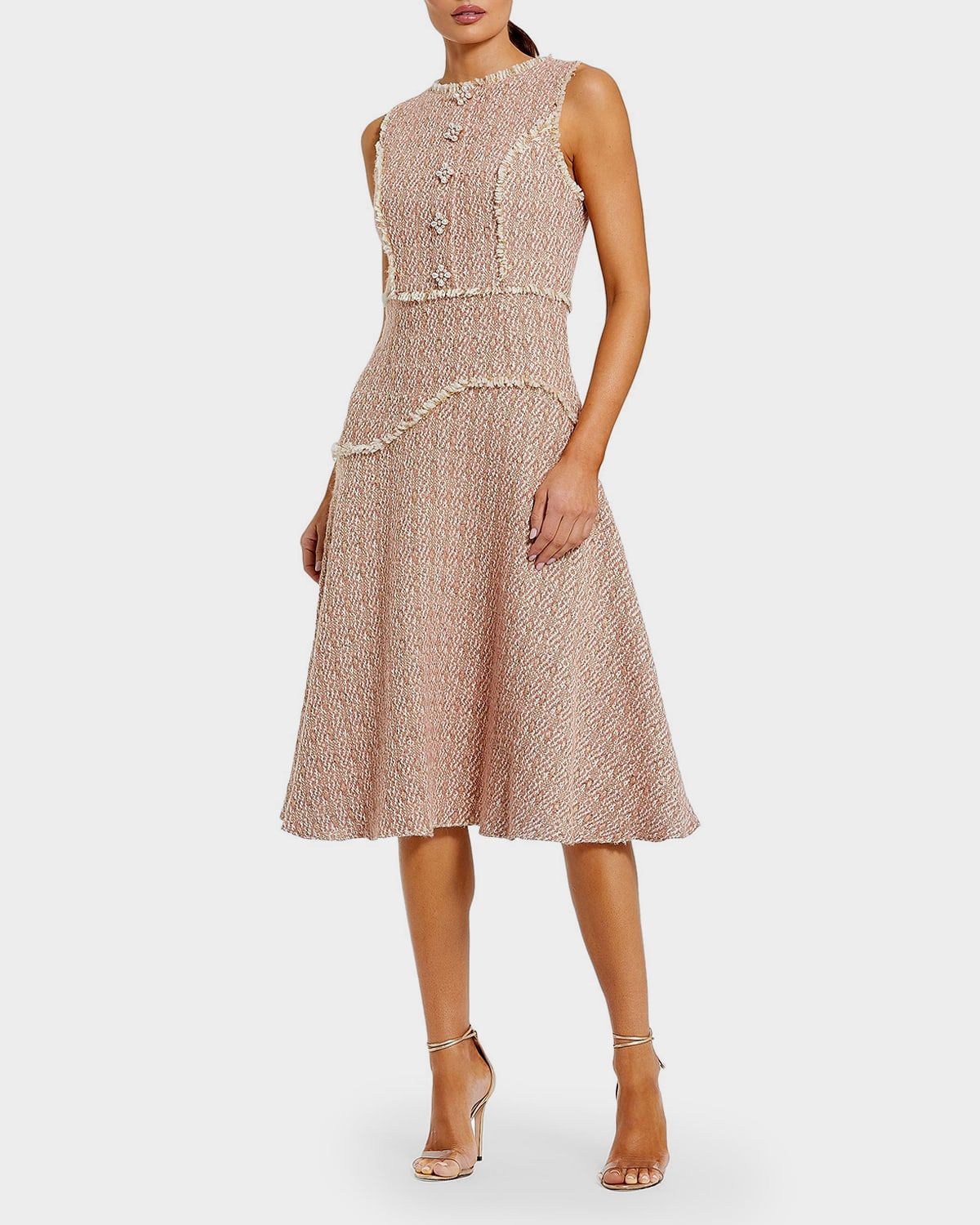 Boucle Sleeveless Button Up Midi Dress
