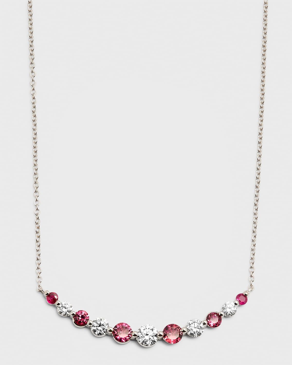 18K White Gold Round Ruby and Round Diamond GH/SI1 Smily Necklace, 18"L, 1.13tcw